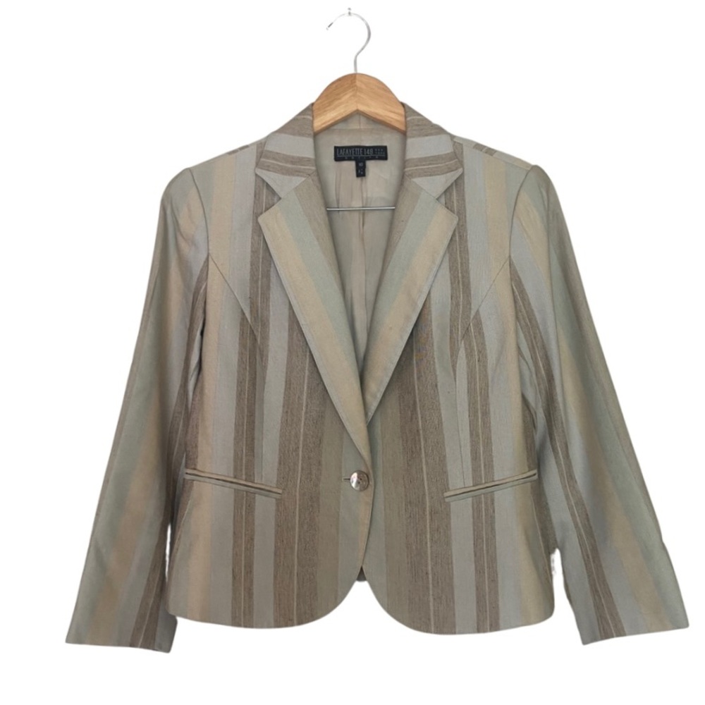 Lafayette 148 | Linen Silk Blend Neutral Stripped Blazer